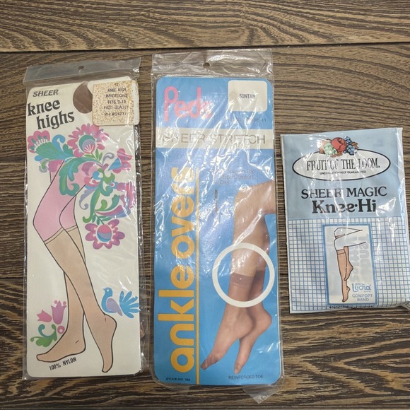 Accessories - Vintage Pantyhose Stocking Knee Highs + Ankle  Lot of 3‎ Packs Nylon Dead Stock